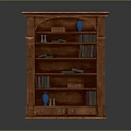 Wooden Bookcase With Multiple Shelves Decorative Elements Blue Vase Books And Drawers