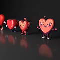 Red Heart Apple Shaped Cartoon Decorative Ornament Set With Arms Legs On Gray Surface