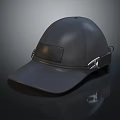 Black Equestrian Helmet with Brim Strap and Metal Buckle Sleek Design on Dark Reflective Background