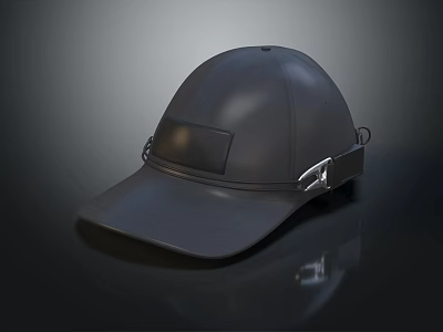 Black Equestrian Helmet with Brim Strap and Metal Buckle Sleek Design on Dark Reflective Background 3d model