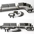 Modern Gray Sectional Sofa With Round Coffee Table And Decorative Cushions 3d model