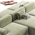 Modern Modular Sofa Interior With White Pink Sections Pillows And Soft Blankets 3d model
