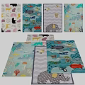 Colorful Square Rugs With Animal Hot Air Balloon And Jellyfish Patterns For Kids Room Decor