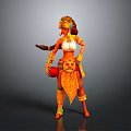 Game Movie Character With Feathered Headdress Orange Outfit Holding Red Ball Leopard Print Golden Decorations