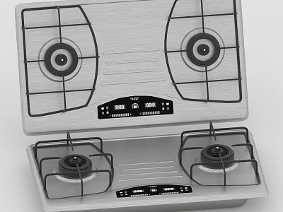Modern Kitchen Gas Stove With Two Burners Control Panel And Stainless Steel Surface 3d model