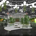 Elegant Banquet Hall With Chandeliers Green Plants And Modern Stage Design