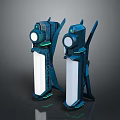 Futuristic Modern Furniture Display Stands With Deep Blue Frame White Panels And Green Glowing Accents