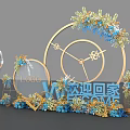Photo Spot With Circular Heart Shaped Decorations Blue Gold Flowers And Welcome Home Logo