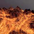 Garden Landscape Design With Rockery Terrain And Orange Blue Lighting Effects