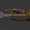 Mechanical Character With Rusty Metal Structure And Yellow Industrial Components
