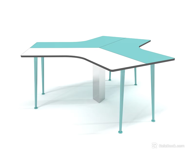 Modern Unique Irregular Shape Table With White And Light Blue Tabletop And Light Blue Legs 3d model