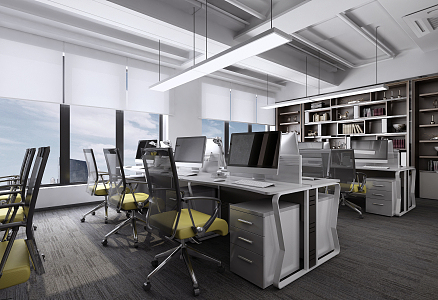 Modern Public Office Area Office Area Office Desk Computer Office Chair Storage Cabinet Strip Light 3d model