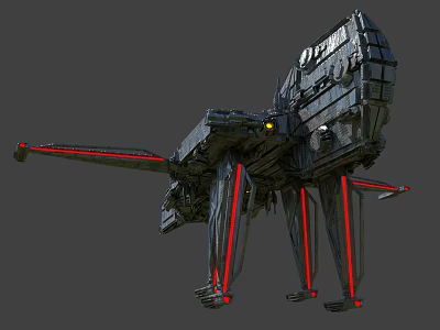 Sci Fi Mechanical Walker With Long Legs Red Accent Lines And Metallic Industrial Design 3d model