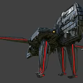 Sci Fi Mechanical Walker With Long Legs Red Accent Lines And Metallic Industrial Design