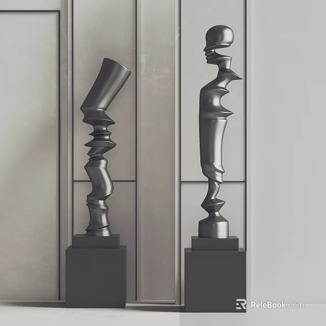 Modern Black Abstract Sculptures On Black Bases For Interior Decoration 3d model 