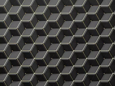 Geometric Pattern Wall With Black Cubes And Gold Decorative Lines Design 3d model