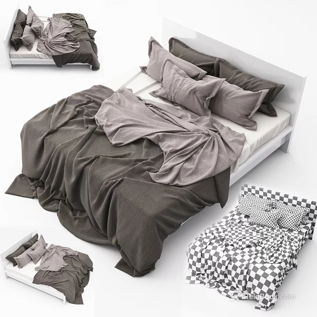 Double Bed Bedding Showcase With Neutral Tones Pillows And Various Styles 3d model 
