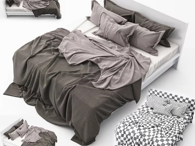 Double Bed Bedding Showcase With Neutral Tones Pillows And Various Styles 3d model