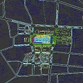 Modern Commercial Complex With Blue Gold Facade Tall Buildings Urban Street And Digital Billboard