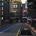 Futuristic City Street With XANON Billboard Tall Buildings Digital Screens And Neon Lights