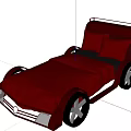Red Kids Car Shaped Bed With Black Wheels Red Bedding And Grey Pillows