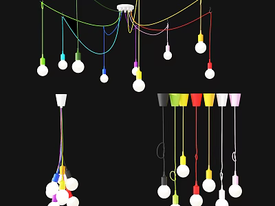 Colorful Modern Chandeliers With Multiple Bulbs Colored Cords And Different Bases For Interior Decor 3d model