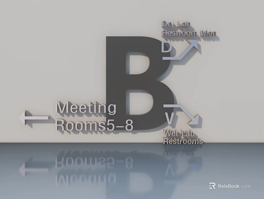 Swing Door Directional Signage Indicating Meeting Rooms Data Lab and Restrooms 3d model 