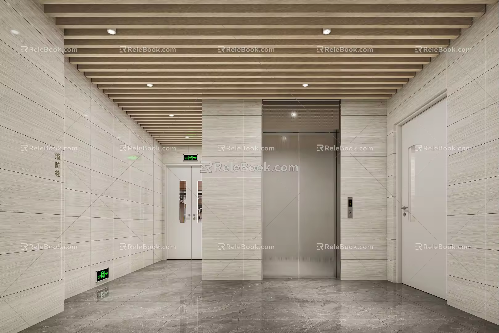 Modern elevator hall negative first floor elevator hall 3d model
