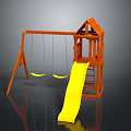 Wooden Playground Set With Yellow Slide Swing Seats And Tower Structure For Kids