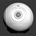 White Spherical Electronic Device With Brown Accent Round Button And Speaker Grill