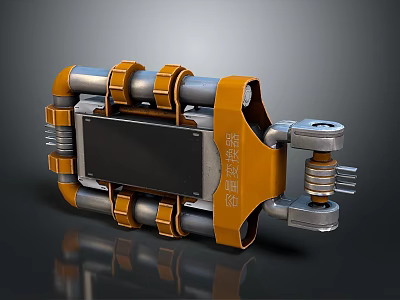 Orange And Silver Mechanical Device With Metal Tubes Spring Components And Black Panel 3d model