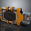 Orange And Silver Mechanical Device With Metal Tubes Spring Components And Black Panel