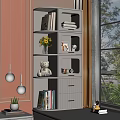 White Shelf Cabinet With Glass Doors Drawers Yellow Flowers Teddy Bear Books And Pink Wall