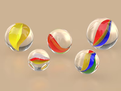 Colorful Glass Sphere Decorative Ornament Set With Vibrant Stripe Patterns For Home Decoration 3d model