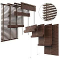 Wooden Venetian Blinds In Brown With Adjustable Slats And Detail View