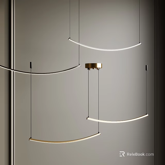 Modern Curved Pendant Lights With Gold Base And Sleek Design For Interior 3d model 