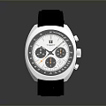 Stylish Wrist Watch With Black Strap Silver Case Transparent Dial And Yellow Details
