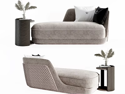 Modern Upholstered Chaise Lounge In Beige With Side Table And Throw Pillows 3d model