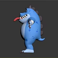 Cartoon Blue Game Movie Character With Purple Horns Open Arms Sticking Tongue And White Wrist Bandages