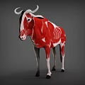 3D Animal Model With White Gray Body Red Legs Horns Standing On Gray Background