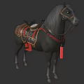 Black Horses With Decorative Saddles Red Tassels And Gold Accents