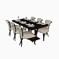 Elegant Dining Table Set With Six Light Upholstered Chairs And Place Settings 3d model