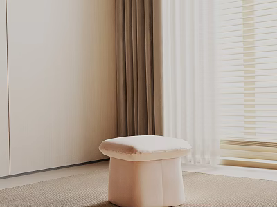 Light Pink Upholstered Side Table In Modern Cozy Room With Curtains And Window 3d model