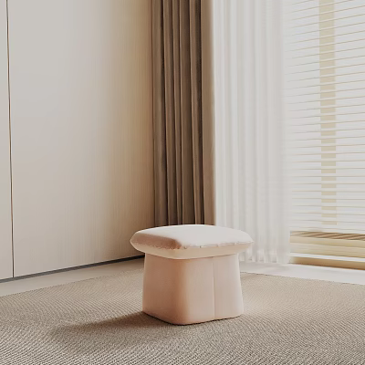 Light Pink Upholstered Side Table In Modern Cozy Room With Curtains And Window 3d model