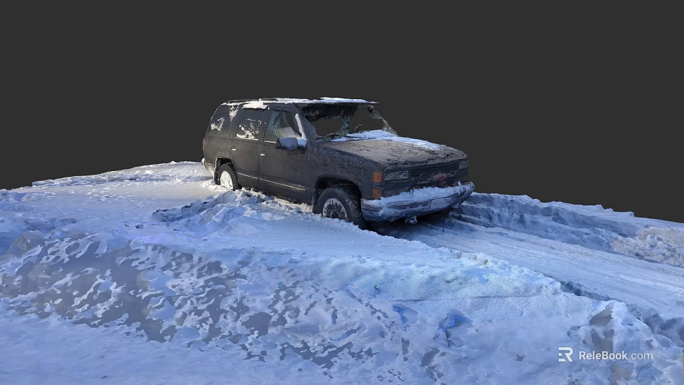 Snow Covered SUV Vehicle Parked On Snowy Ground In Winter Environment 3d model 