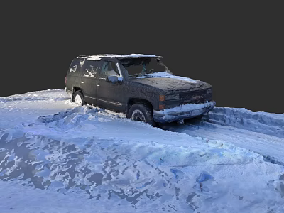 Snow Covered SUV Vehicle Parked On Snowy Ground In Winter Environment 3d model