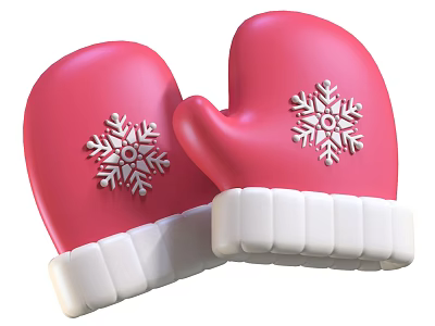 Pink Winter Mittens With Snowflake Patterns And White Cuffs For Daily Use 3d model