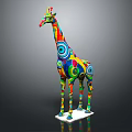 Colorful Giraffe Sculpture With Circular Patterns And Vibrant Colors On White Base 3d model