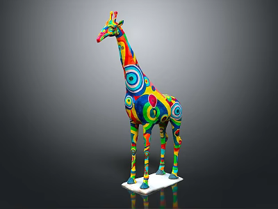 Colorful Giraffe Sculpture With Circular Patterns And Vibrant Colors On White Base 3d model