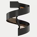 Modern Spiral Staircase With Black Metal Frame And Wooden Steps Design